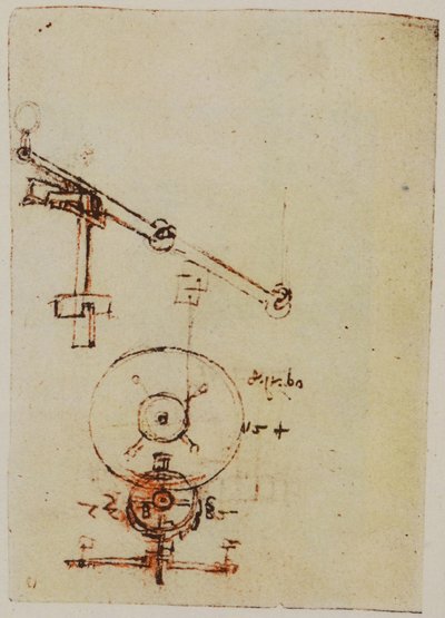 Progetti per la costruzione di ruote e ingranaggi, illustrazione dal Codex Forster II da Leonardo da Vinci